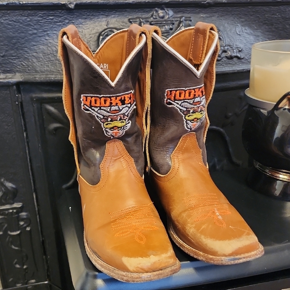 Texas Longhorn Cowgirl Brown and Black Western Heeled Boots, Size 8.5